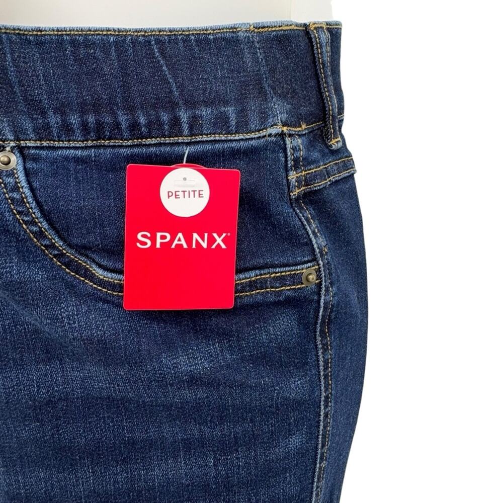 Spanx EveryWear Flare Jeans Medium Petite Dark Wash High Rise Pull On NWT - Picture 6 of 13
